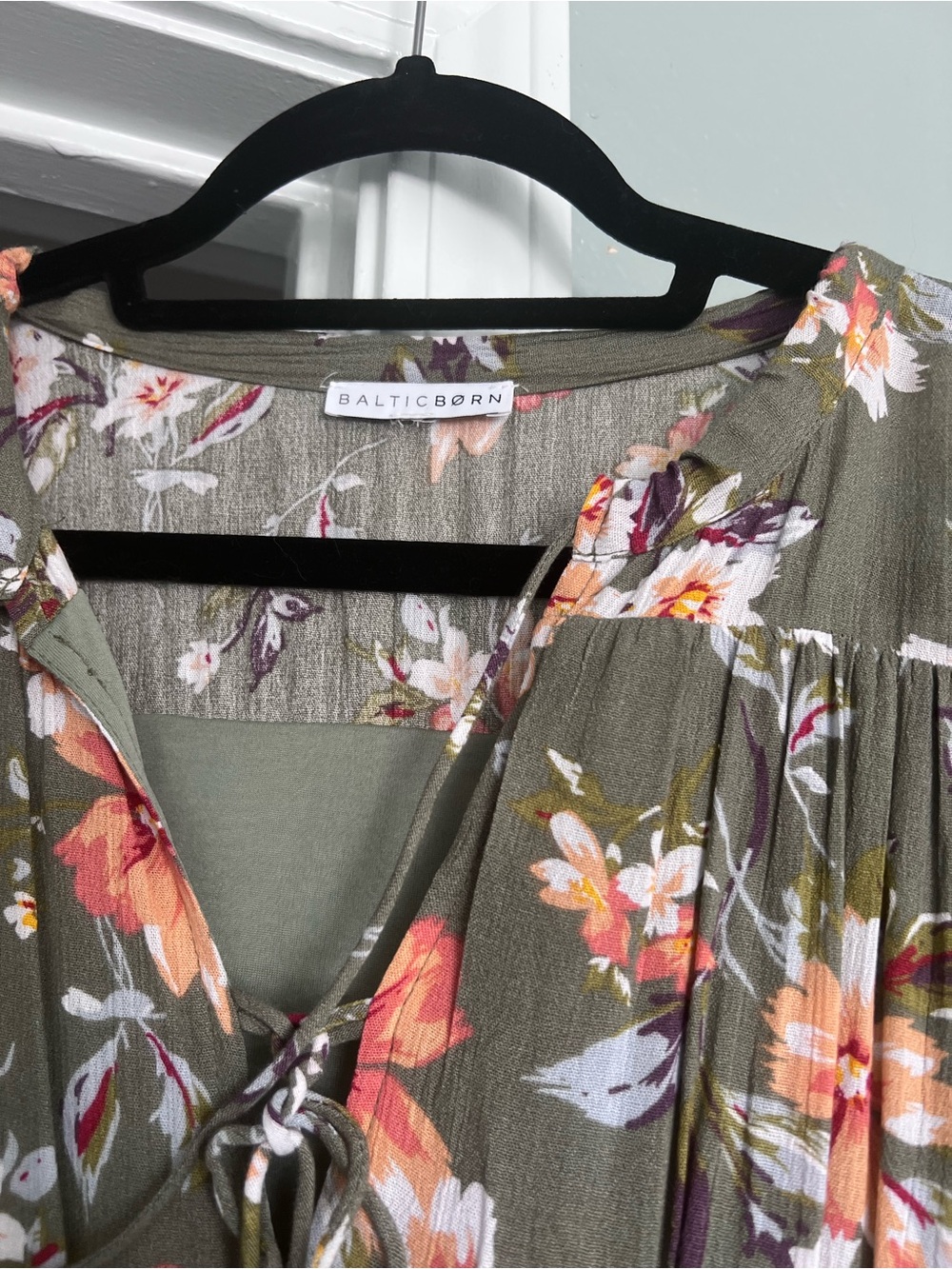Baltic Born Olive Floral Tie-Front Blouse